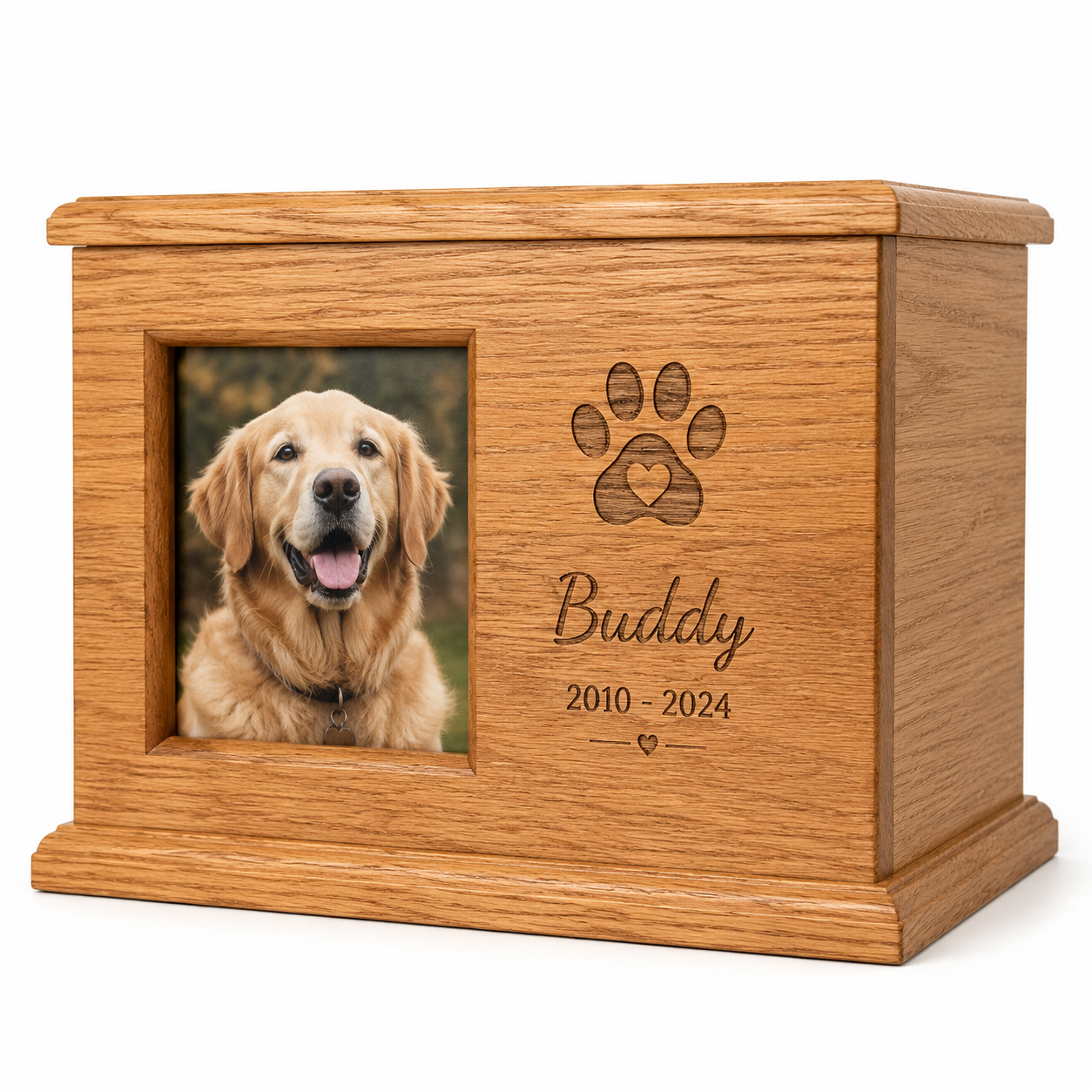 Wooden Pet Photo Urn – Personalized Memorial with Picture Frame - Pet Memorial Product
