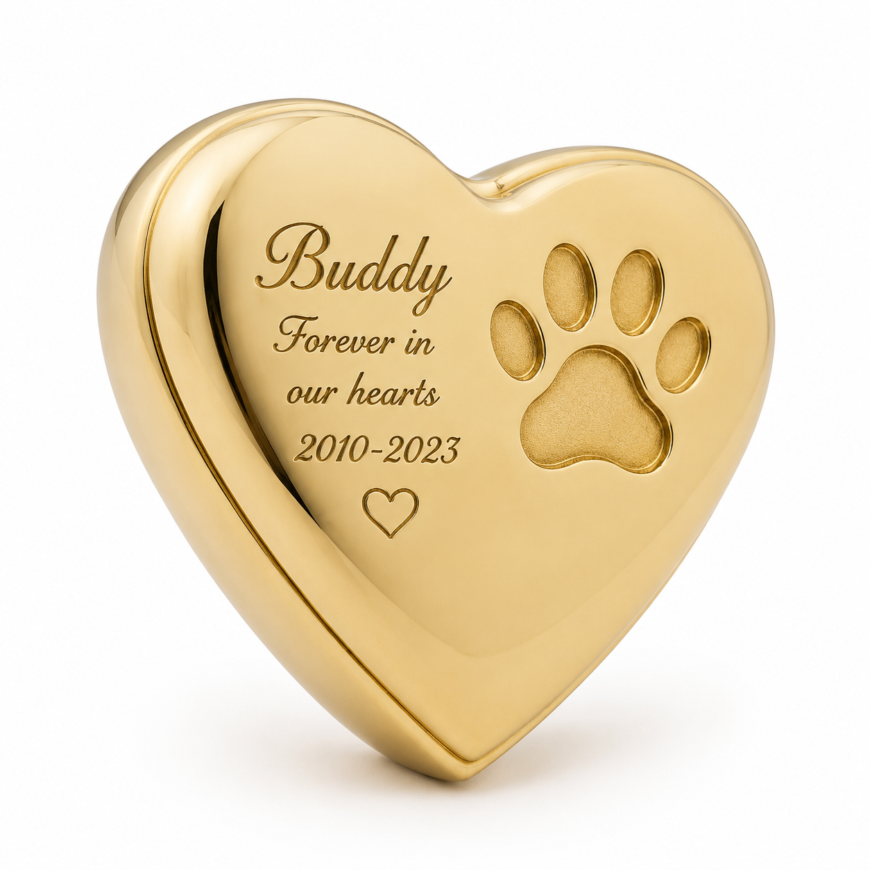Brass Heart Pet Cremation Urn – Golden Memorial Keepsake - Pet Memorial Product