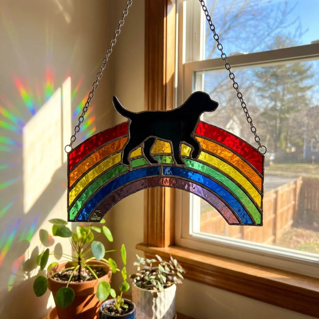 Rainbow Bridge Suncatcher – Stained Glass Pet Memorial Window Hanging Gift - Sympathy Gifts - Pawtuary