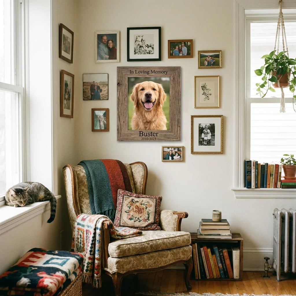 Pet Memorial Photo Frame – Custom Engraved Wood Frame, Dog & Cat Memory Gift - Photo Frames - PawPrint Forever (View 2)