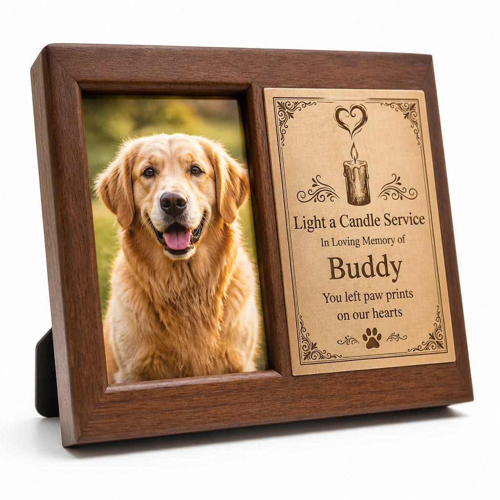 Pet Memorial Photo Frame – Custom Engraved Wood Frame, Dog & Cat Memory Gift