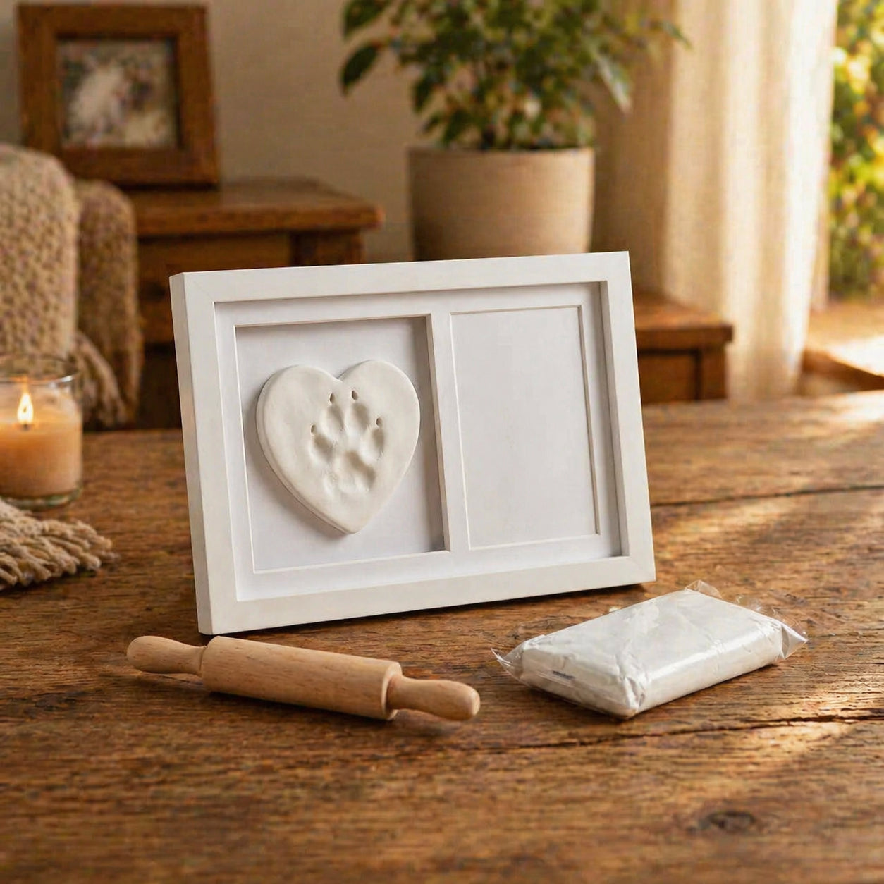 pet-paw-print-impression-kit-with-wooden-display-frame-diy-keepsake variation